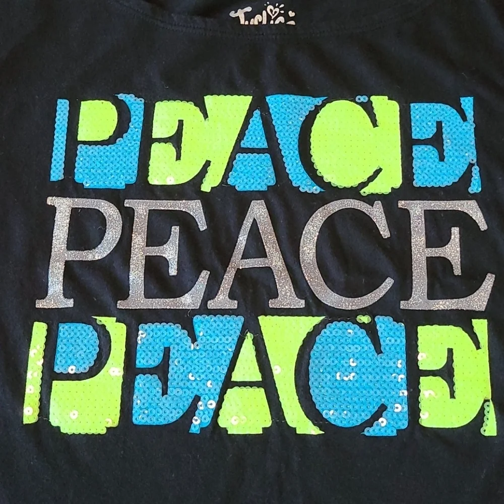 Justice PEACE Black Short Sleeved Shirt - Size 10
